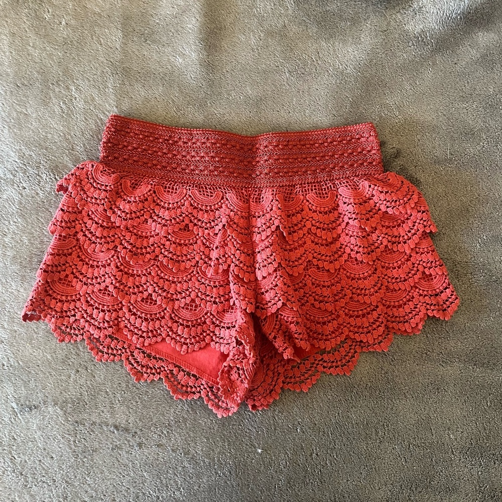 American Rag Crochet Lace High Rise Shorts Size Small Burnt Red